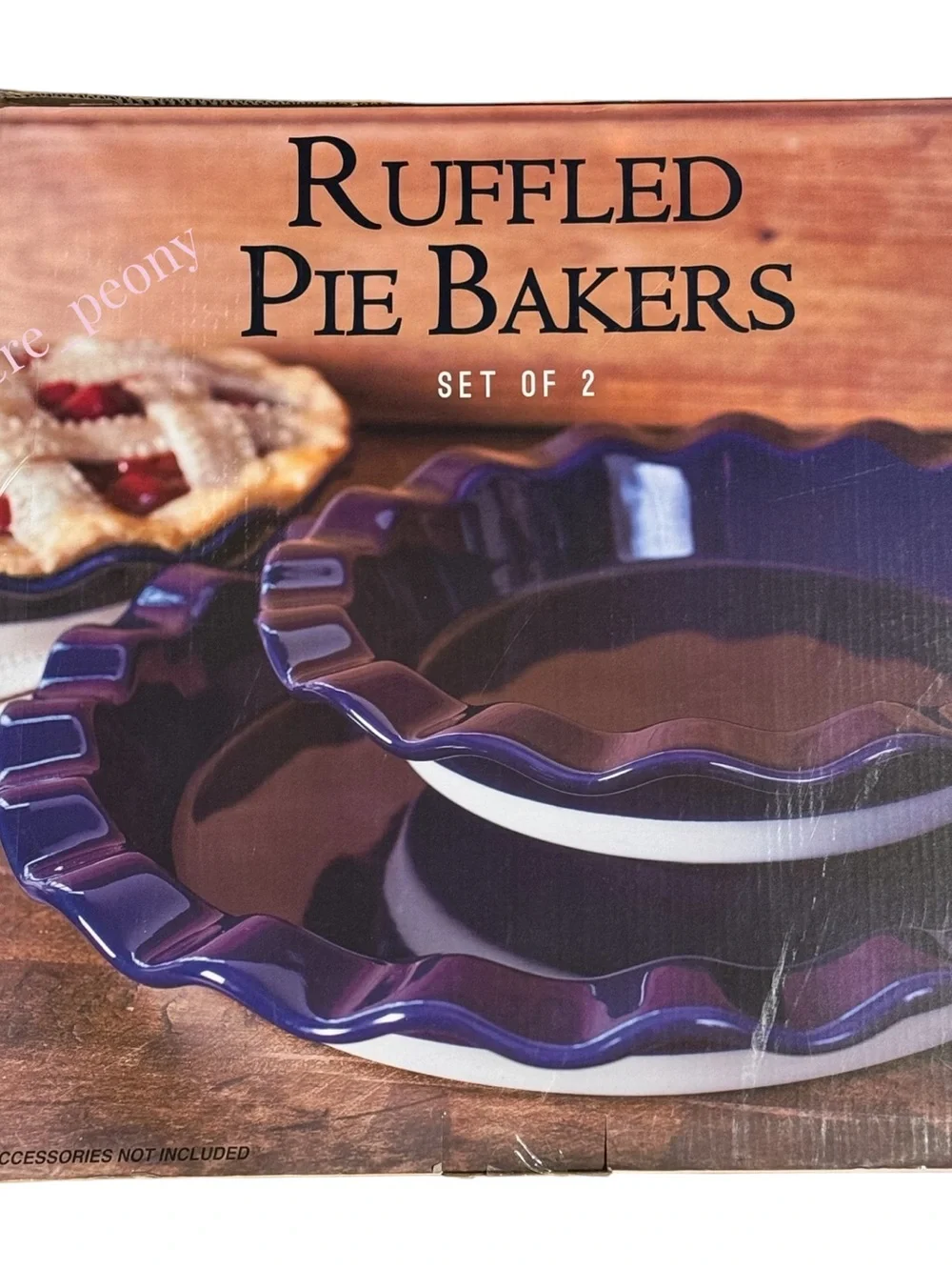 NEW Ruffled Pie Bakers Set of 2 Royal Blue Ceramic Stoneware 10.5” &  14” Dishes